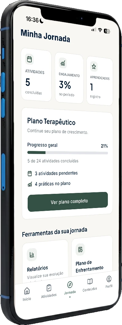 App de jornada terapêutica, com plano e acompanhamento de atividades